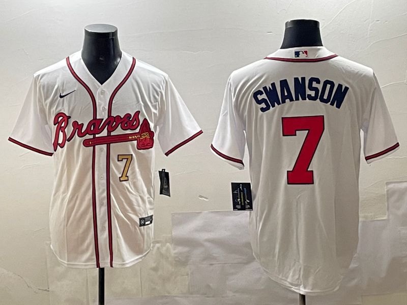 Men Atlanta Braves 7 Swanson White Game 2025 Nike MLB Jersey style 3